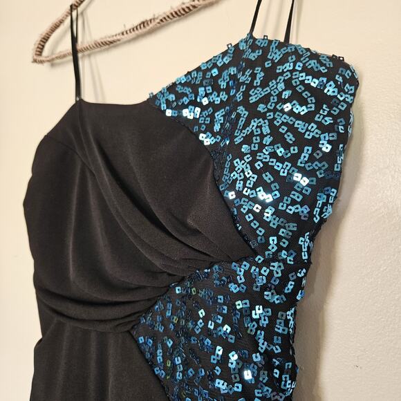 Vtg Y2K 90s Deb Strapless Mini Dress Size L Blue Sequin Bodycon Party HOCO Club - Picture 4 of 11